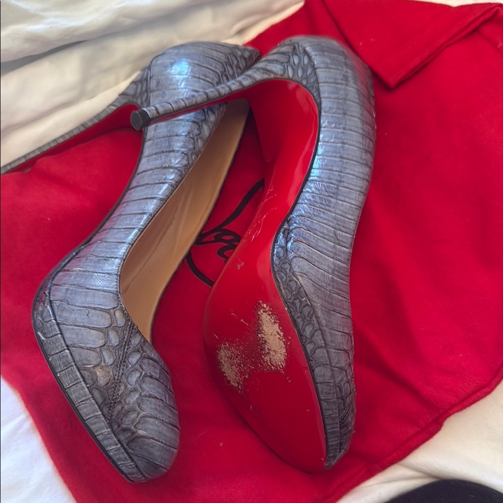 Christian Louboutin Gray Red Sole Heels